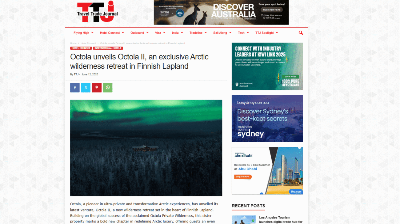 Octola unveils Octola II, an exclusive Arctic wilderness retreat in Finnish LaplandOctola unveils Octola II, an exclusive Arctic wilderness retreat in Finnish Lapland