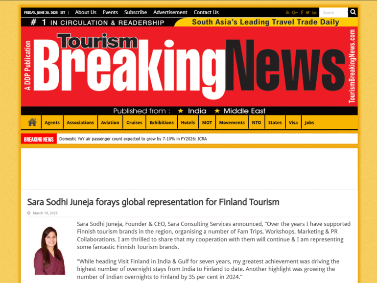 Sara Sodhi Juneja forays global representation for Finland Tourism
